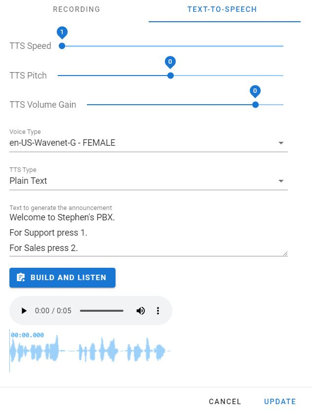 Allow using Text to Speech in Announcements in Call Panel